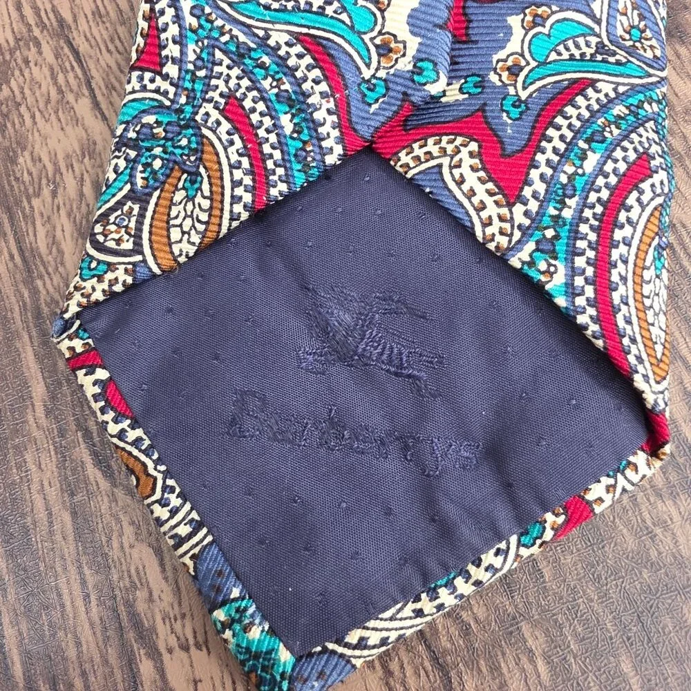 Burberrys of London VTG Tie Paisley Multicolor Silk Red Blue Old Money Designer